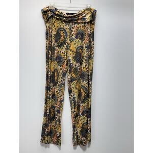 Lbisse Yellow Floral Boho Wide Leg Pants Women’s Size Large Stretch